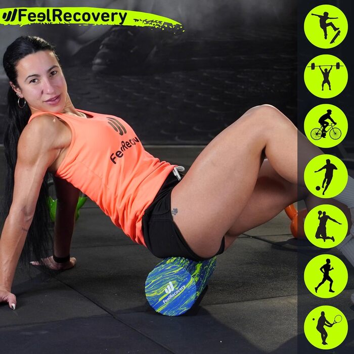 Масажний ролик Feel Recovery для фасцій, середньої жорсткості, 45x15 см, EVA, для спини, шиї, ніг, йоги та пілатесу, зелений, для початківців