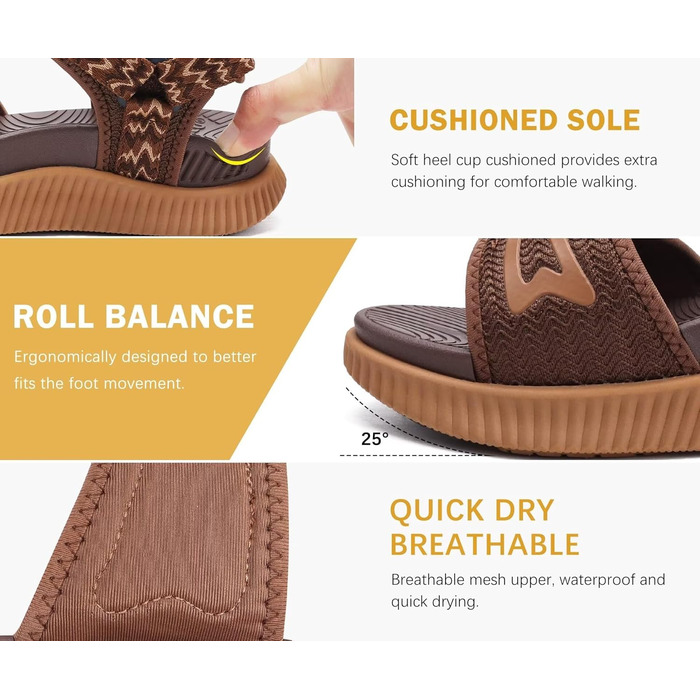 Зручні трекінгові сандалі KuaiLu для жінок: ортопедичні, для плоскостопості, піші прогулянки, літо, відкриті пальці, регульовані на липучках (39 EU, Коричневий)