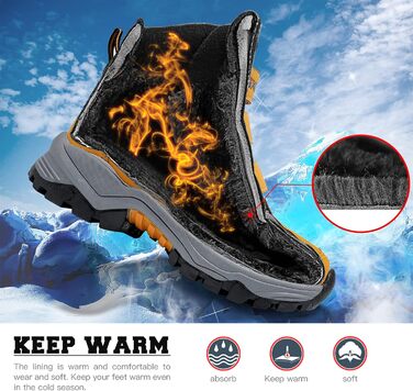 Дитячі зимові черевики ASHION: утеплені, для хайкінгу та трекінгу, розмір 38 EU, чорно-жовті