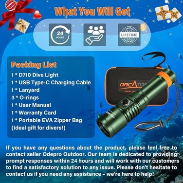 Ліхтар під водою ORCATORCH DC710 LED 3000 Люмен, USB-C, IP68, 150м, зелений