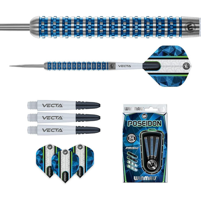 Дротики WINMAU Poseidon 24 г вольфрамові зі сталевим наконечником, професійні, з оперенням та хвостовиками