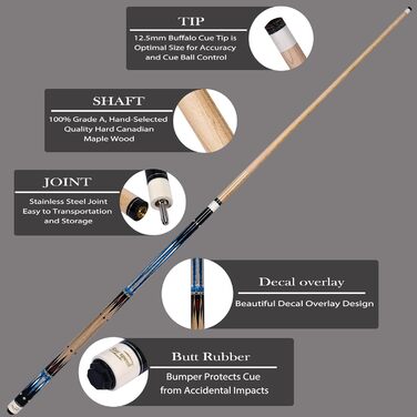 Професійний більярдний кий CGB-500: двочастинний, канадський клен, 58' (19/20oz), з жорстким кейсом