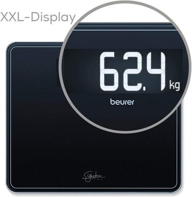 Ваги підлогові Beurer GS 410 Signature Line, чорні, скляні, з великою платформою 35x30 см, дисплей XXL, максимальна вага 200 кг