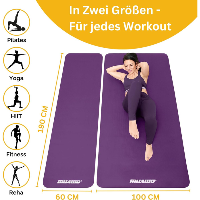 Килимок для тренувань Muawo Premium: фітнес, йога, гімнастика | антиковзаючий, товстий, довгий (190х100х1,5 см)