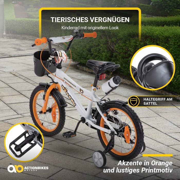 Дитячий велосипед Actionbikes Timson 16 дюймів, V-Brake, з крилами, для хлопчиків і дівчаток, від 2 до 9 років