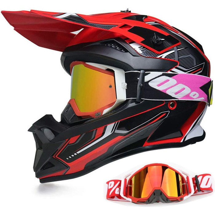 Мотошолом YASE Cross для мотокросу, ендуро, даунхілу: повний захист обличчя, MTB, Moped/ATV (чорний/червоний/білий, XL 58-59 см)