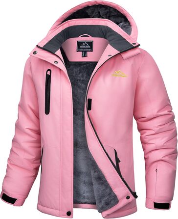 TACVASEN Daen Зимова куртка: водонепроникна, для активного відпочинку, флісова підкладка, знімний капюшон, вітрозахист, сноуборд, білий (рожевий, S)
