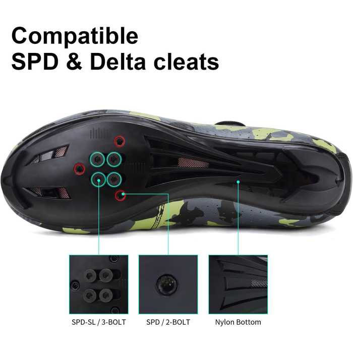 Чоловічі велотуфлі MTB для гірського велосипеда та шосе, кросівки, дихаючі, для занять у приміщенні та на відкритому повітрі, сумісні з SPD/SPD-SL (45 EU, камуфляжний зелений)