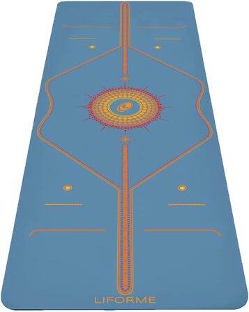 Yogamat Liforme з принтом – патентна система вирівнювання, неслизька, екологічна, біорозкладна, стійка до поту, довга, широка та товста для комфорту (Сяюче сонячне блакитне)