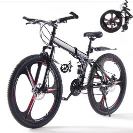 Складаний гірський велосипед MTB 26 дюймів, 21 швидкість Shimano, двоподівесна система, легка рама, спортивний велосипед для дорослих, чорно-червоний
