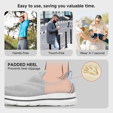 Сліпони чоловічі без шнурівки: спортивні кросівки для бігу та активного відпочинку (сірий, 45 EU)