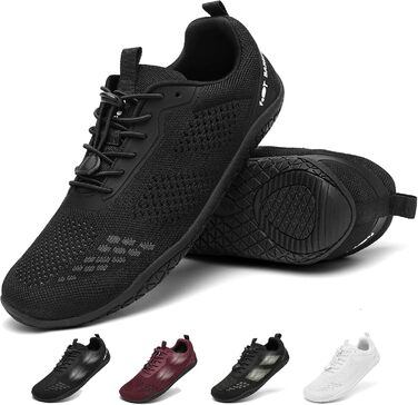 Босижні кросівки Geweo для жінок та чоловіків: зручні, широка передня частина, легкі, для фітнесу, кросфіту, силових тренувань, без підйому, трекінгові, унісекс, розміри 37-47 EU (чорний, 41 EU широкі)