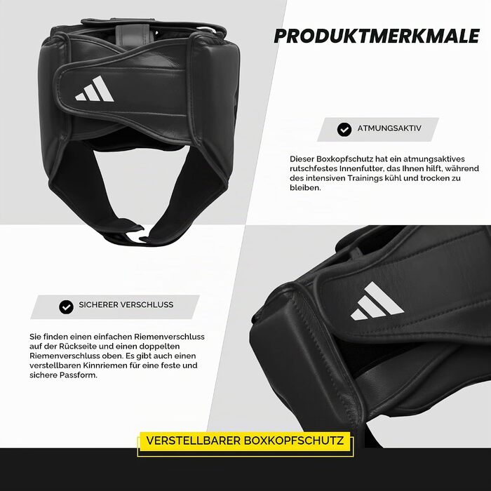 Захисний шолом для боксу та єдиноборств Adidas Hybrid 50, чорний — модель для початківців