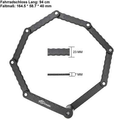 Замок для велосипеда Toptrek Faltschloss 94 см, 8 гнучких секцій, рівень безпеки 7, чорний