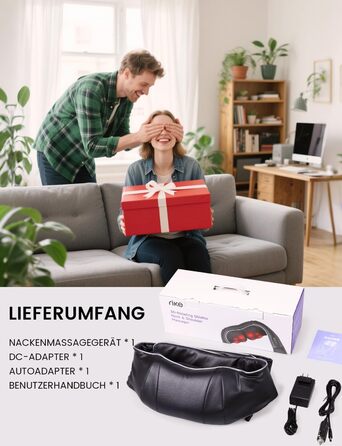 Масажер для шиї RIKE Shiatsu з підігрівом – 3D масажер для шиї, плечей та спини, з адаптерами для мережі та авто, глибокий масаж, подарунок на Різдво (сучасний)