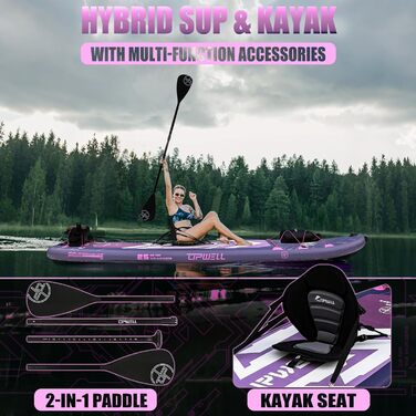 SUP-дошка Upwell 350x89 см з сидінням, надувна дошка для SUP-серфінгу (2+1) для дорослих та підлітків, фіолетова. Комплект: рюкзак, весло, ліш, насос, плавники.