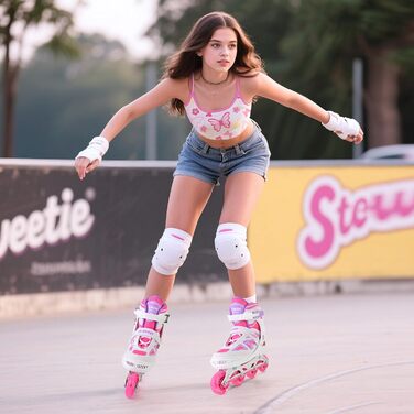 Дитячі ролики 2PM SPORTS регульовані, світні, для дівчаток/хлопчиків (біло-рожеві, X-Large(EU 42-44.5))