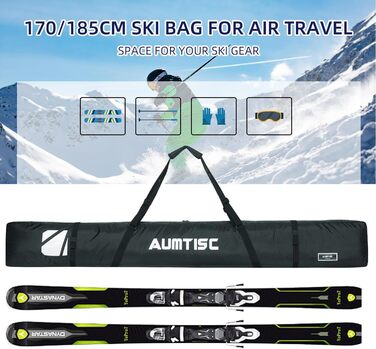 Чохол для лиж AUMTISC Skitasche: міцний, з регульованою ручкою, 170-185 см, чорний