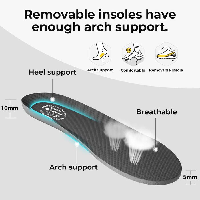 Чоловічі бігові кросівки FitVille з широкою колодкою, амортизація, легкі, дихаючі, для тенісу, фітнесу, джогінгу та ходьби (46 EU, чорний з сірим)