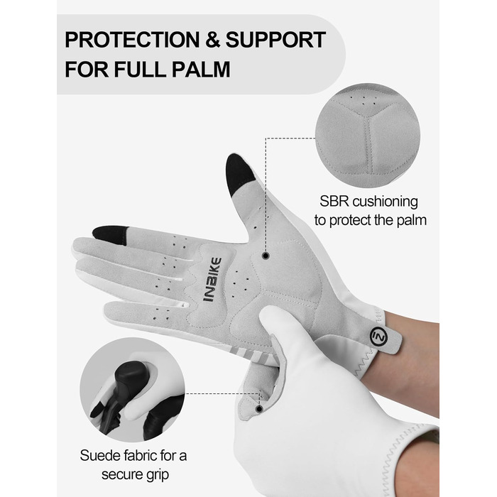 Велосипедні рукавички Inbike C701 M білі: теплі, вітронепроникні, дихаючі, з підтримкою сенсорного екрану та світловідбиваючими елементами для чоловіків та жінок