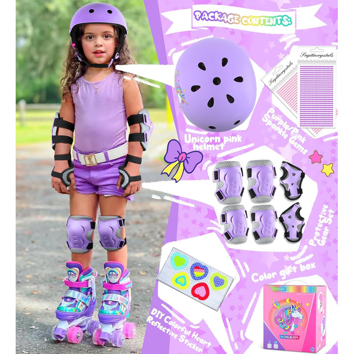 Дитячий шолом Einhorn для дівчаток з наколінниками. Захист для роликів, скейта, велосипеда. Розмір S (3-6 років).