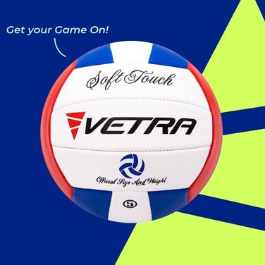 М'яч для волейболу VETRA, розмір 5, м'який на дотик, для пляжу, вулиці, спортивної зали, блакитний/червоний/білий