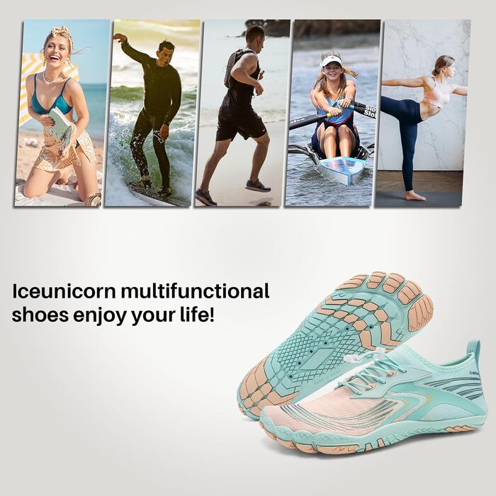 Босими кросівки IceUnicorn для чоловіків та жінок. Зручні аквашузи для фітнесу, пляжу, плавання та водних розваг. Розмір 38 EU, колір: місячний зелений