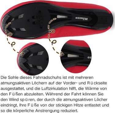 Чоловічі велотуфлі Milazzo для шосе, MTB та велотренажера – дихаючі, сумісні з SPD, SPD-SL та Look Delta педалями, червоні, 46 EU