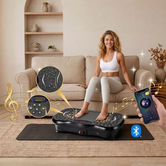 Віброплатформа для тренувань з Bluetooth та магнітною акупресурою, 120 рівнів інтенсивності