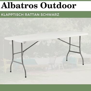 Стіл Albatros Buffettisch Klapptisch з ротангу, 182x75 см – розкладний, міцний, на 10 осіб, для пивного фестивалю з ручкою для перенесення (білий)