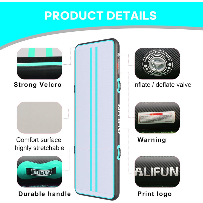 ALIFUN Килимок для гімнастики ALIFUN Air Matte Track - надувний, 2/3/4/6м, 10/20см, з насосом. Підходить для дому, фітнесу, тренувань, чирлідингу, басейну