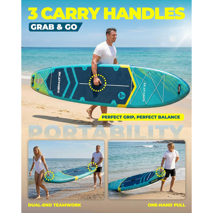 Надувне SUP-борд Skatinger для йоги та стоячи, 289x864x152 мм, 1600D рюкзак, блакитний