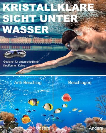 Окуляри для плавання Zerhunt для чоловіків, жінок, дітей. Антизапарні, з захистом від УФ. Окуляри для дайвінгу та водного спорту. Подарунок для чоловіків, жінок, дівчаток та хлопчиків 10+