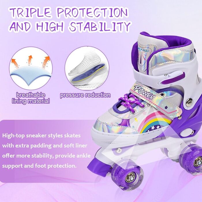 Ролики для дітей LOKJIJI Rainbow, регульовані, фіолетово-рожеві, для початківців