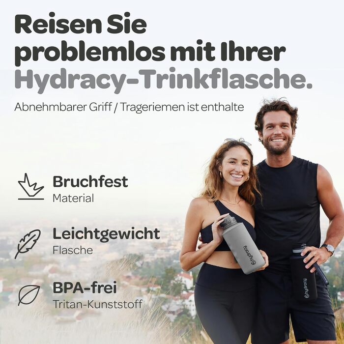 Водна пляшка Hydracy 2L зі трубочкою та таймером - BPA-free, спортивна, противитікання, без конденсату, сірий колір