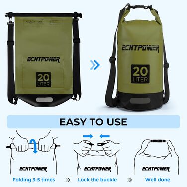 Водонепроникний мішок ECHTPower Dry Bag 20L: мішок для плавання, каякінгу, SUP (зелений)