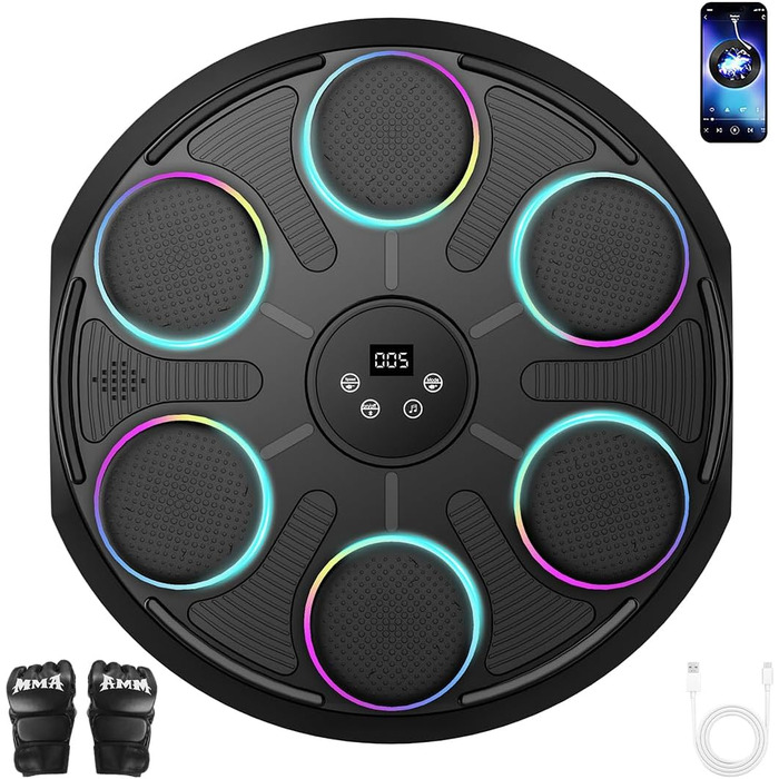 Музична боксерська машина з LED підсвіткою та Bluetooth, настінна, з рукавичками, 9 режимів швидкості, для дітей та дорослих