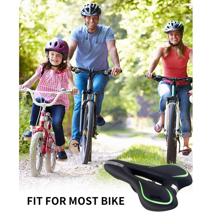 Велосипедне сідло MSDADA Gel MTB: комфортне, ергономічне, водонепроникне для гірського велосипеда, BMX, шосе, міського велосипеда (чорний/зелений)