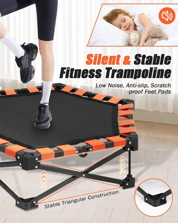 Трамплін для фітнесу Ø106 см, складаний з регульованою штангою, вантажопідйомність 150 кг, без встановлення, стабільний та тихий, для дітей та дорослих