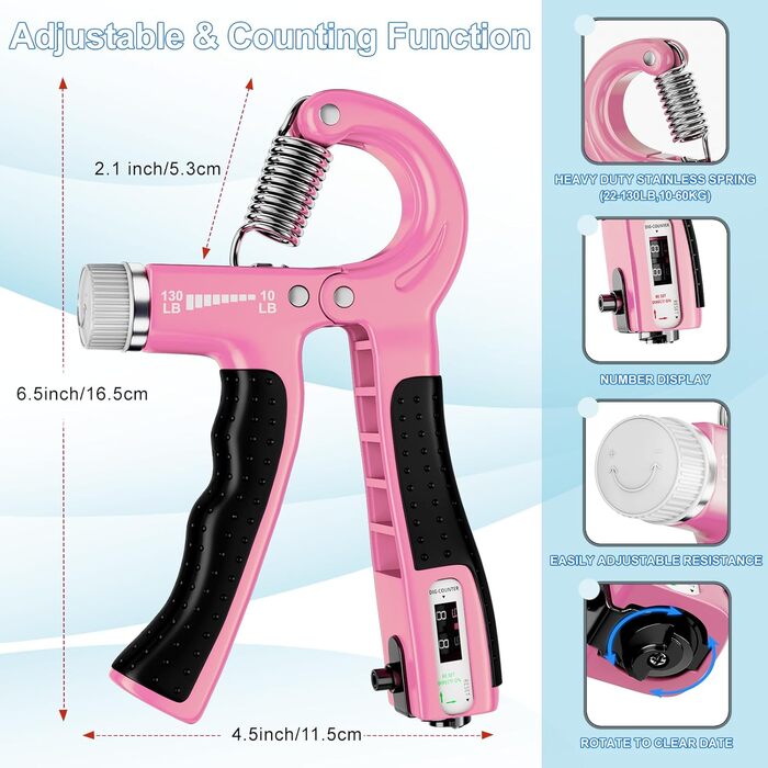 Набір для тренування сили рук Griffkrafttrainer (5шт) з тренажерами для пальців, м'ячем для зняття стресу та сумкою для перенесення, рожевий