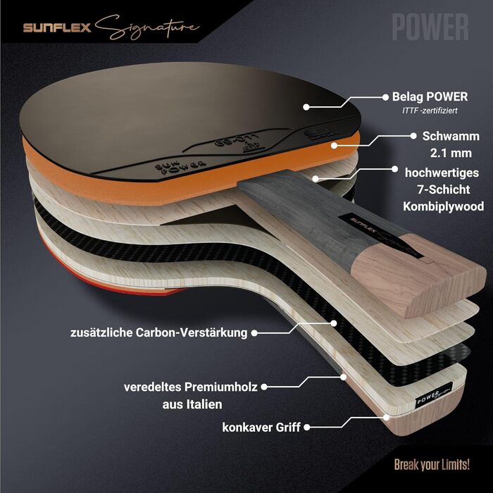 Sunflex ITTF сертифікована професійна ракетка для настільного тенісу Signature Line з високоякісної деревини, турнірне покриття, для досвідчених гравців, у магнітній коробці