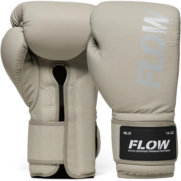 Боксерські рукавички Flow Challenge з натуральної шкіри для спарингу та тренувань, Муай Тай, кікбоксинг, ММА, бойові мистецтва, чоловічі та жіночі (Сірий, 14 oz)