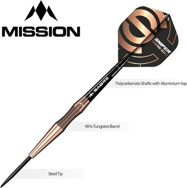 Дротики Mission Connor Scutt V2, сталевий наконечник, бронзове покриття PVD, Sniper, 90% вольфрам, різна вага