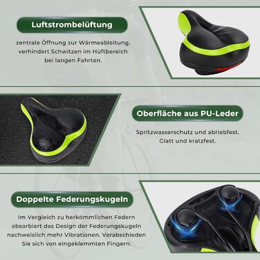 TONBUX Велосипедне сідло: зручне, м'яке, гелеве для жінок та чоловіків, з дихаючим матеріалом та світловідбивачем (зелене)
