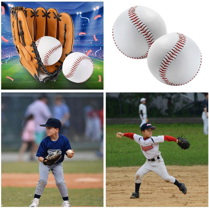 М'яч бейсбольний ручної роботи, 9 дюймів, PU шкіра, для тренувань, дорослих та підлітків, професійний (4 шт)