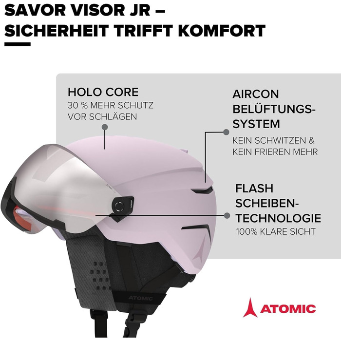 Гірськолижний шолом ATOMIC Savor Visor JR для дітей, лаванда, розмір 51-55 см