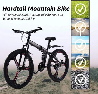 Складаний гірський велосипед MTB 26 дюймів, 21 швидкість Shimano, двоподівесна система, легка рама, спортивний велосипед для дорослих, чорно-червоний