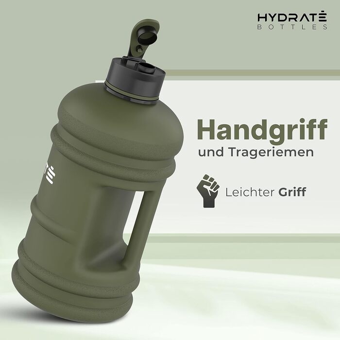 Фляга для води HYDRATE XL 2.2 л - для спортзалу, спорту та подорожей, без BPA, міцна, об'єм 2188 мл (Матовий камуфляж)