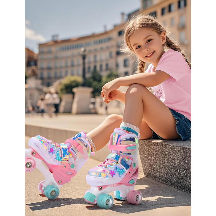 Роликові ковзани SULIFEEL для дівчаток та дітей з підсвічуванням, регульовані, 4 розміри, для малюків та початківців (Рожеві, S (28-31))