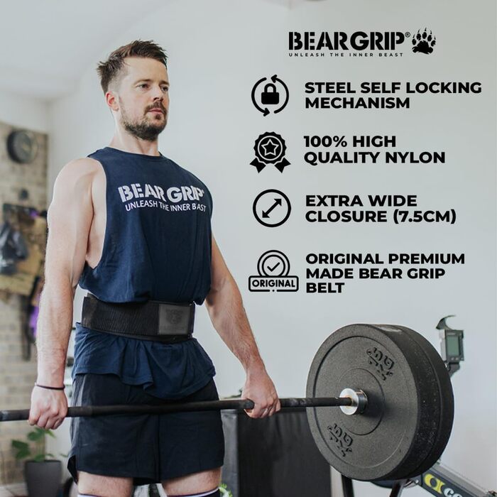 Пояс для важкої атлетики BEAR GRIP, самозамикальний, преміум, для кросфіту, пауерліфтингу та бодібілдингу, унісекс, розмір L, білий